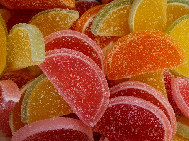 sweets, fruit gum, citrus fruits